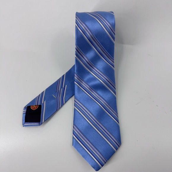 English Laundry Blue and White Striped Silk Tie - Picture 1 of 8